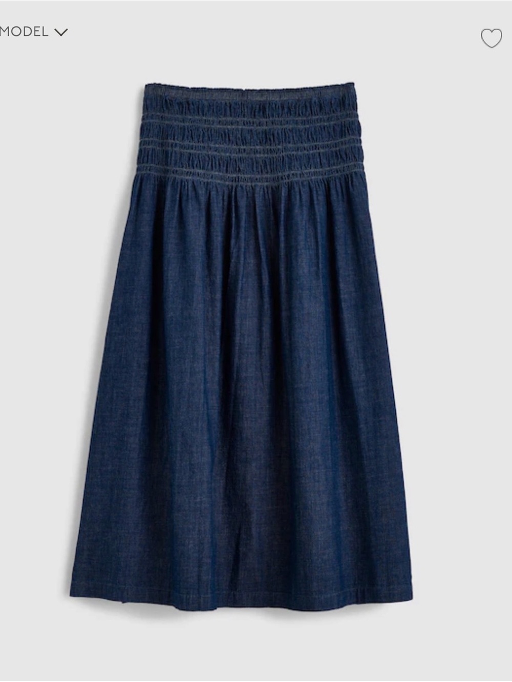 Madewell Smocked Waist Midi Skirt in Dark Indigo